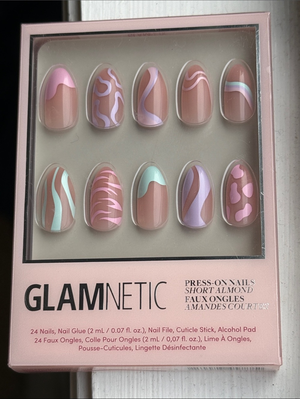 Glamnetic Short Almond Press-On Nails — Pink & Mint Swirl Set